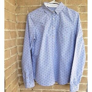 Vintage JC Penney Button Up Oxford Long Sleeve Blue Shirt w/ Bee Pattern Size L